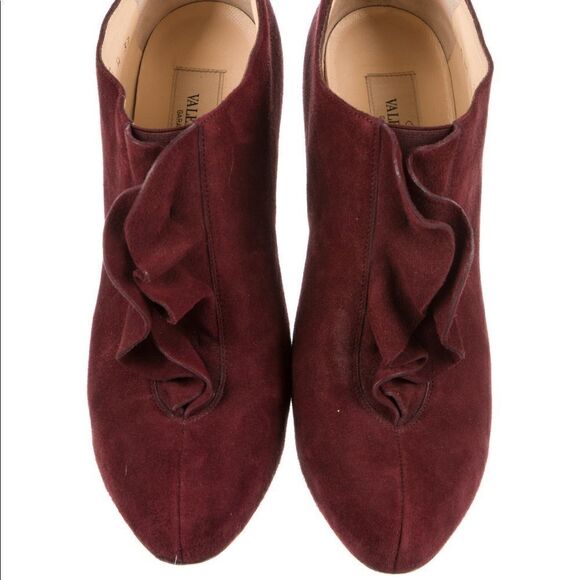 Valentino Garavani Suede Ankle Ruffle Lace-Up Booties - Picture 3 of 5